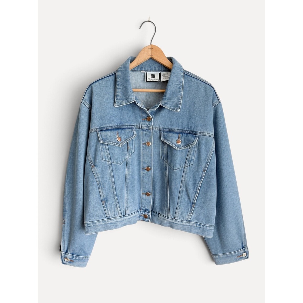 Bill Blass Vintage Denim Jacket Vintage 90s Trucker L Light Wash Cotton Boxy Fit